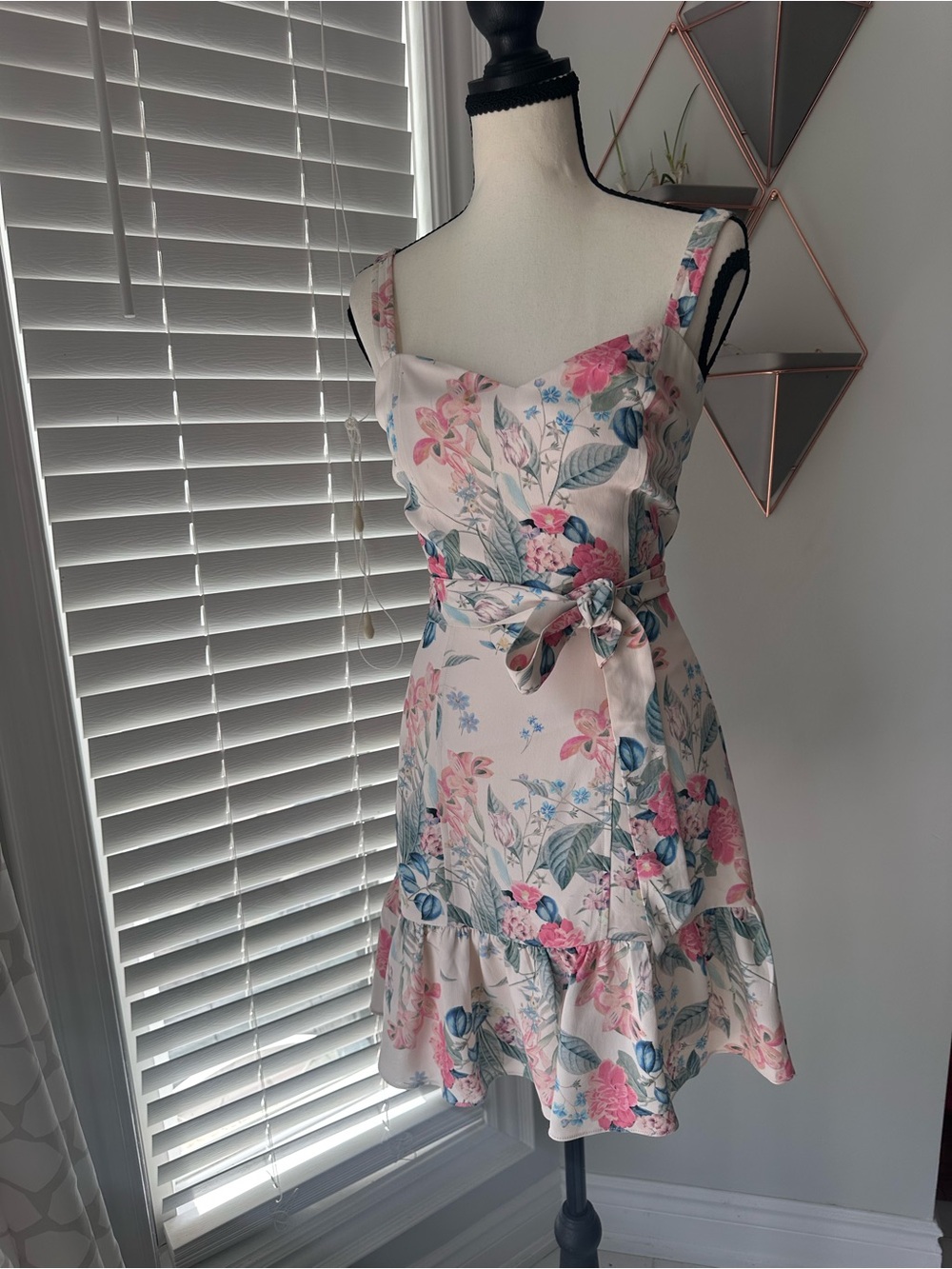 PARKER Floral Pink Mini Dress Wedding Garden Party Sundress Tie Waist Size 6